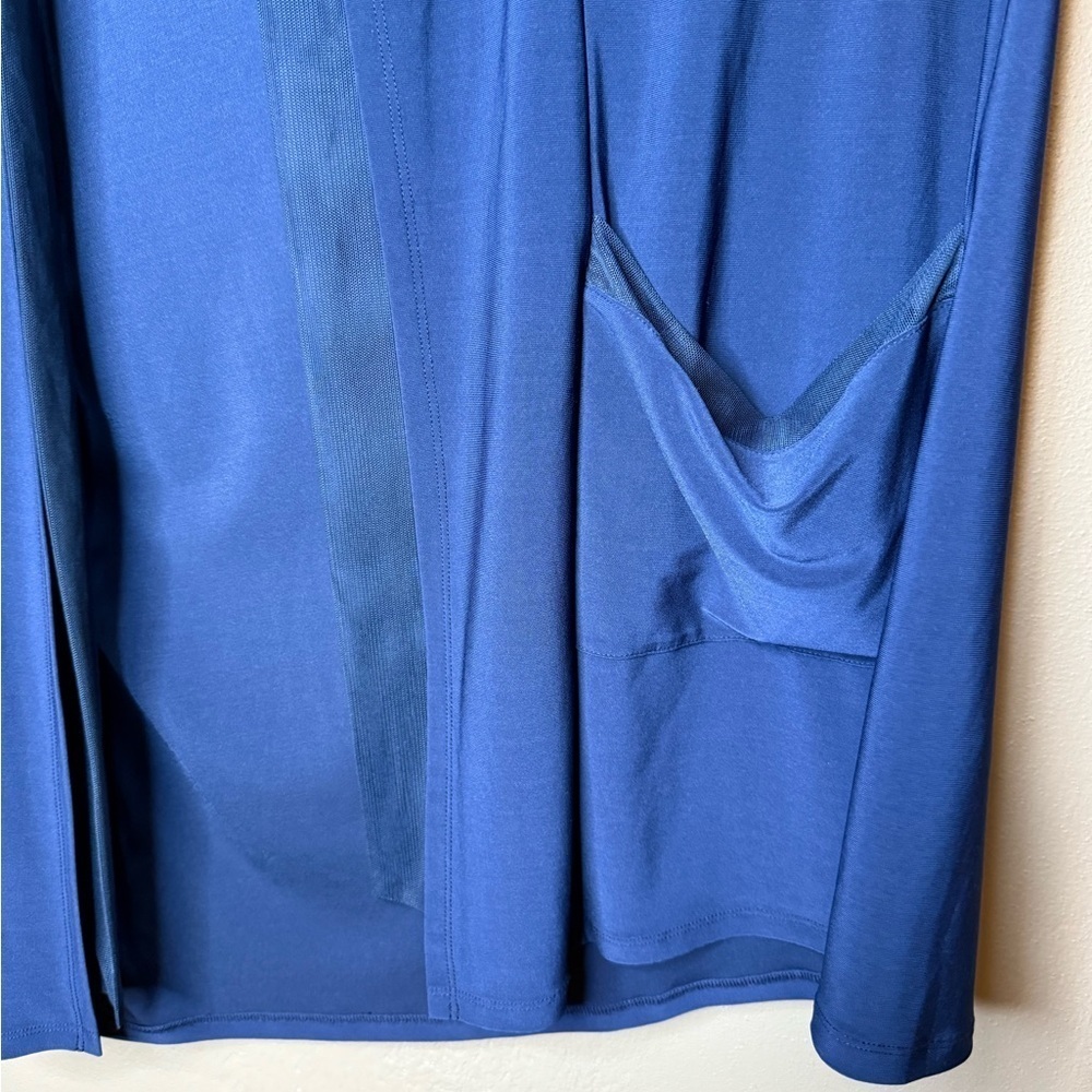 By JJ Navy Blue Duster Hooded Cardigan Size Large Flowy Pockets Long Sleeves - Picture 8 of 15